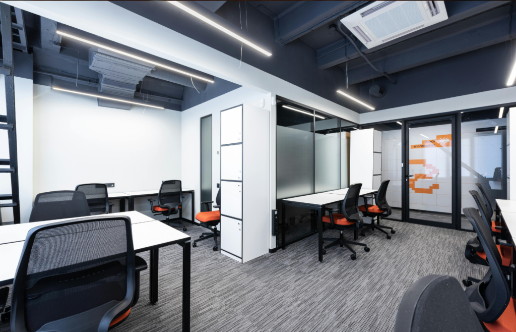 A modern office with open seating