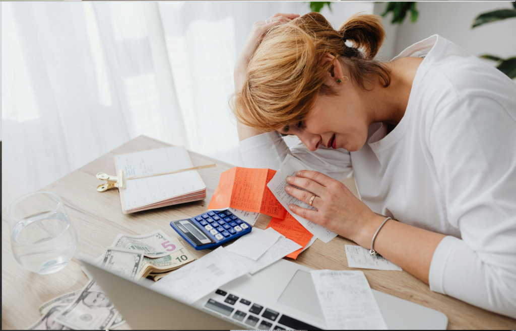 A woman stressed about lifestyle expenses
