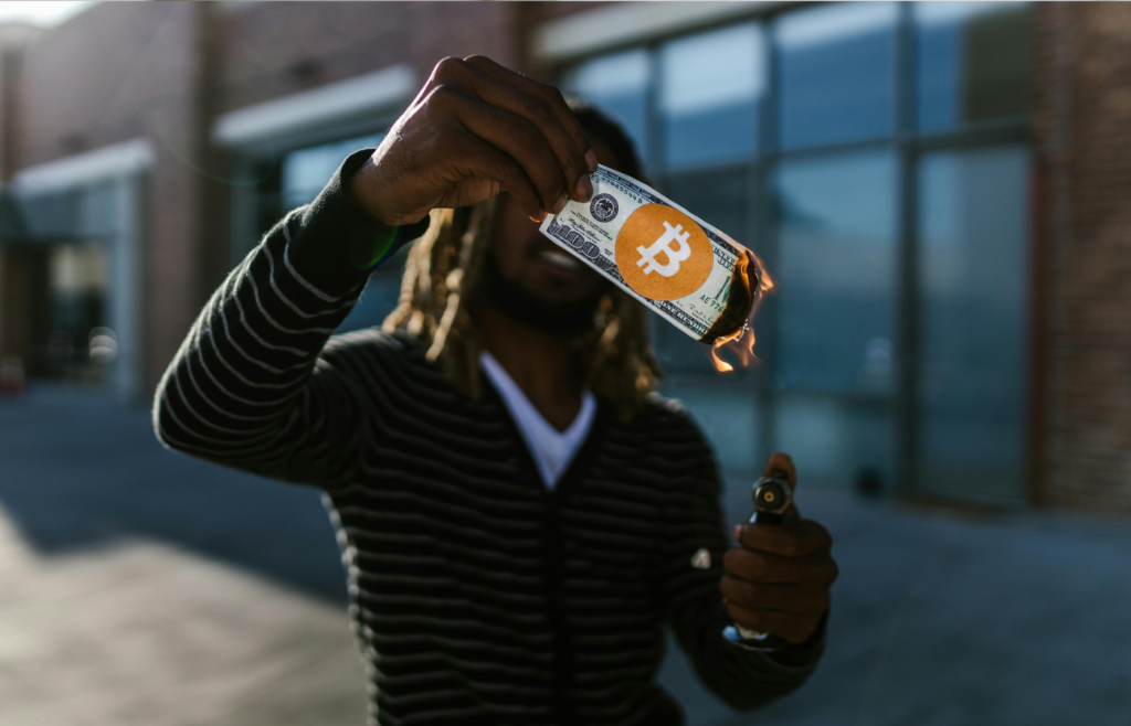 A retiree holding a pile of cash while inflation erodes its value