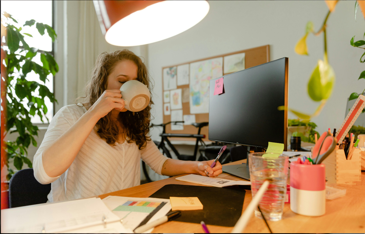 A worker stepping away from their desk for a walk