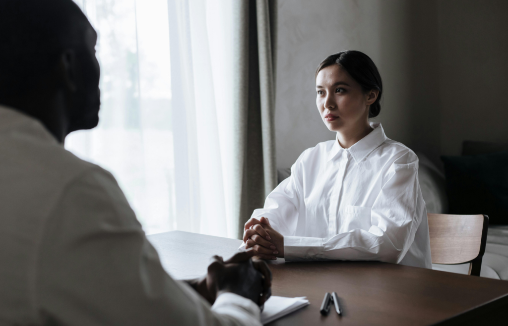 A candidate discussing teamwork in an interview