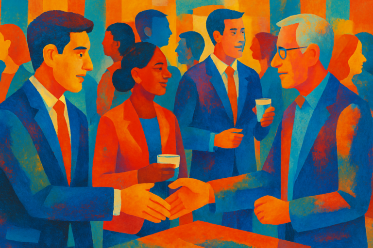 A group of professionals at a networking event