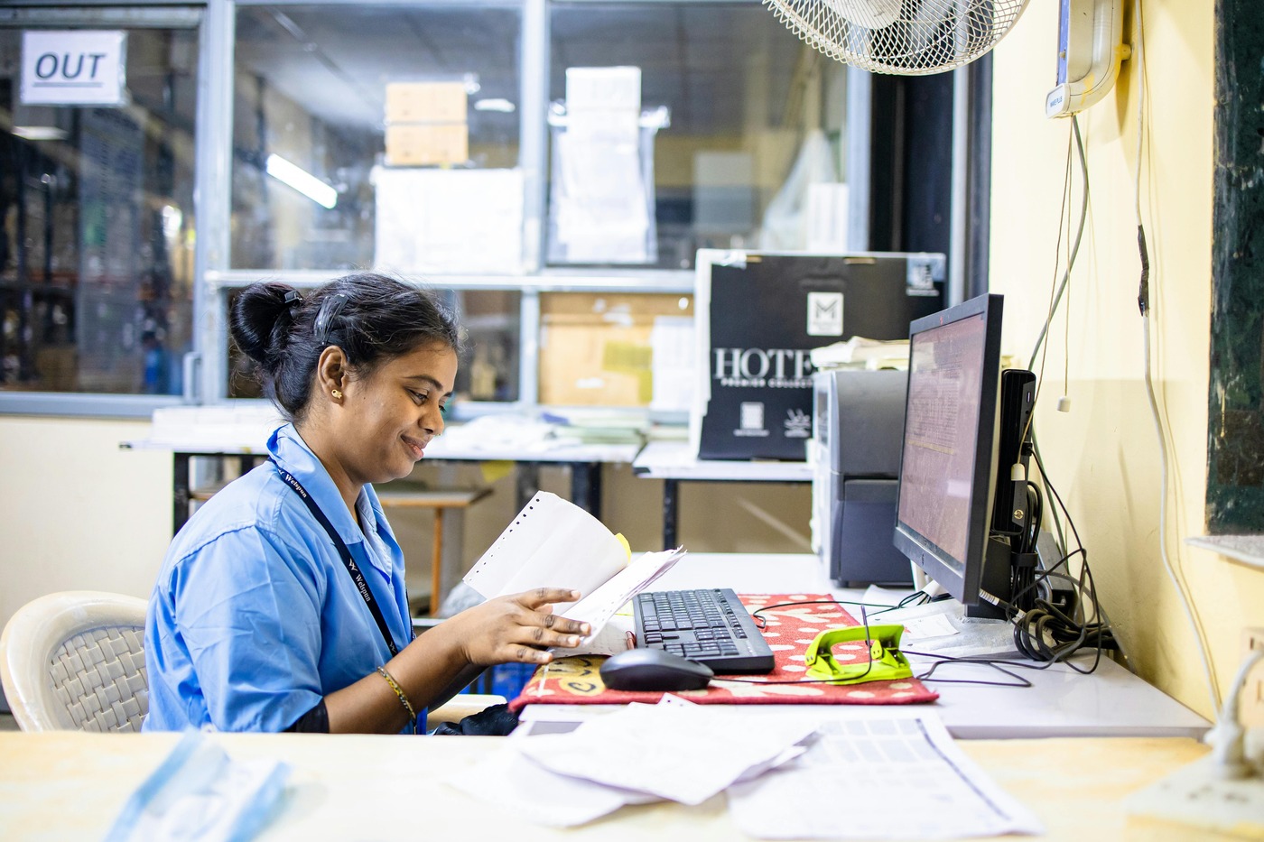 A woman reading the document
