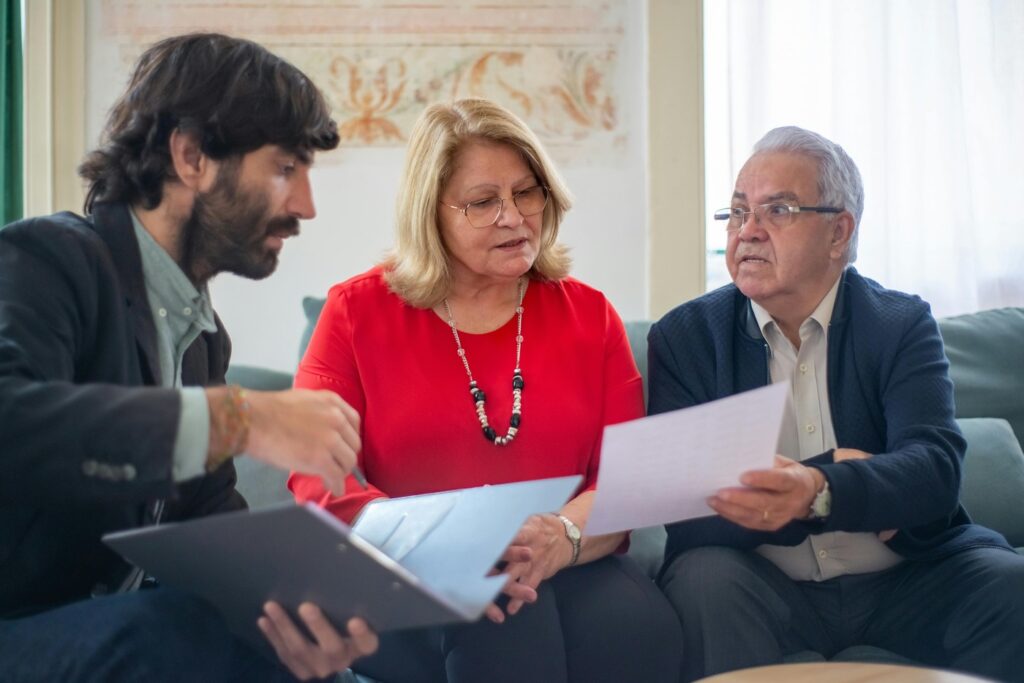 A couple looking over insurance paperwork