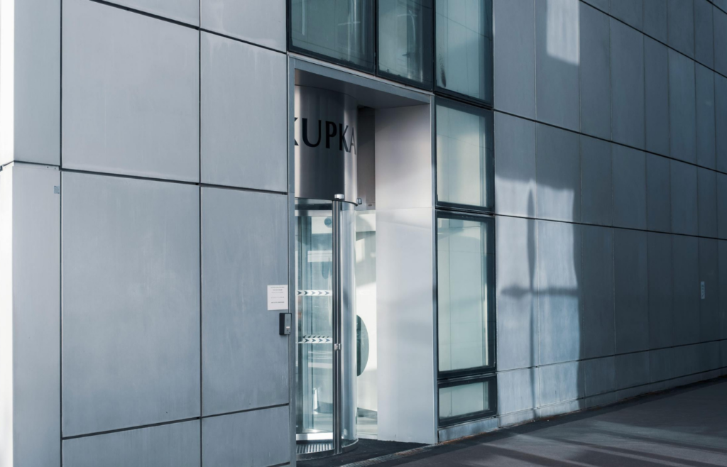 A revolving door at the office entrance