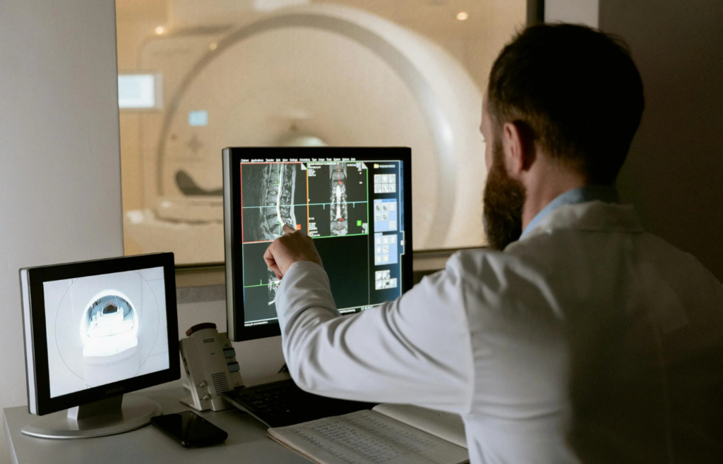 A medical screen showing AI-analyzed diagnostic imaging