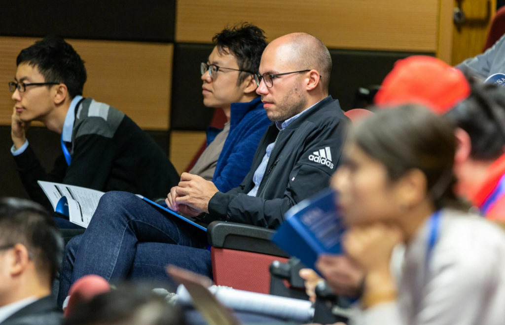 A group of professionals networking at an event