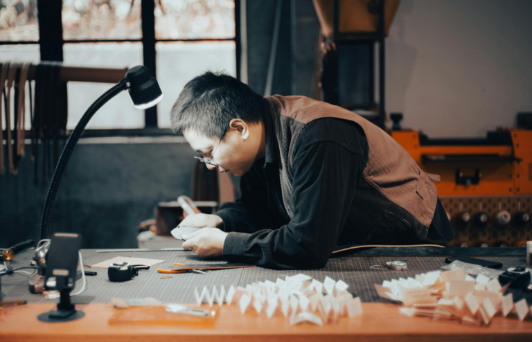 A retiree happily working on a passion project