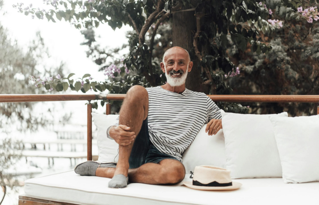 A retiree enjoying a vacation without financial stress