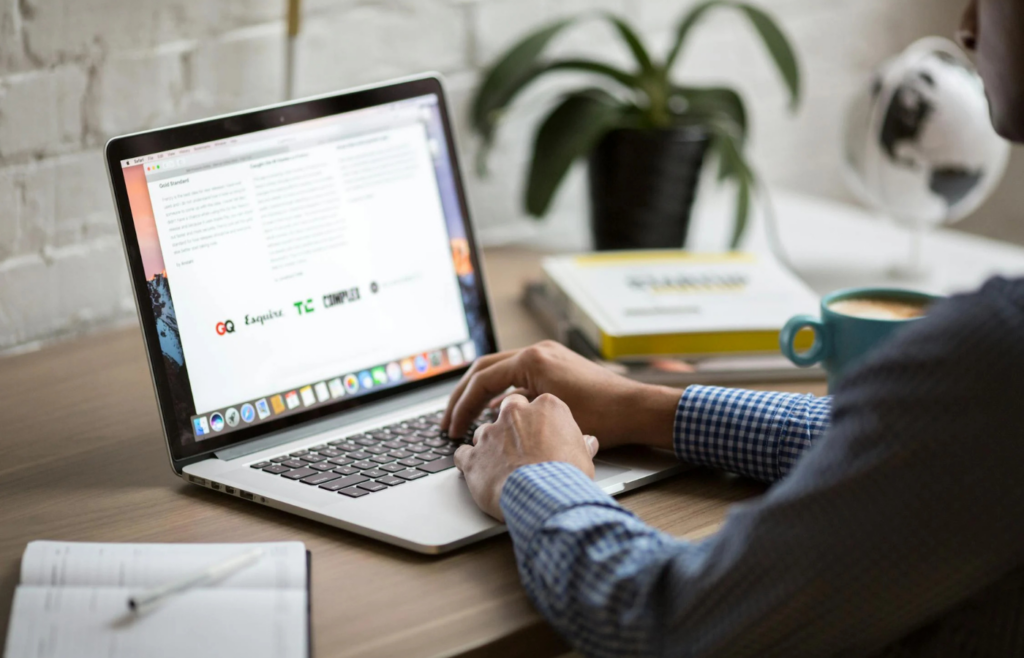 A freelancer reviewing curated content for an email draft
