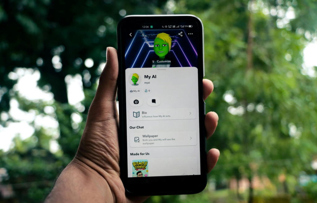 A mobile app displaying a custom chatbot profile