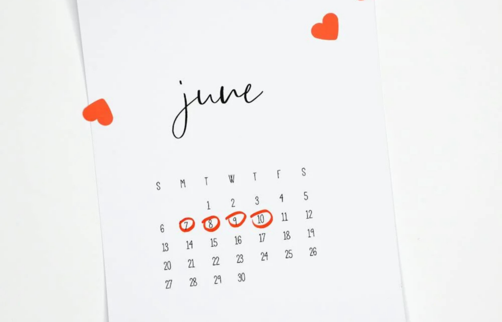 Calendar with sporadic markings on contribution dates