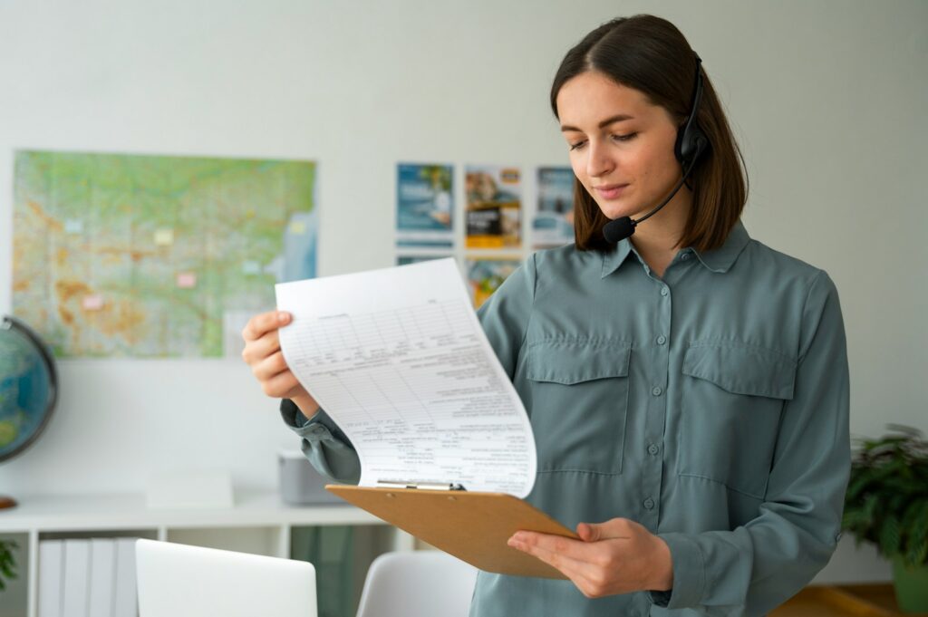 A woman holding a piece of paper in her hands