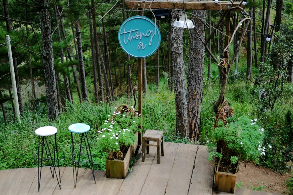 blue and white wooden signage