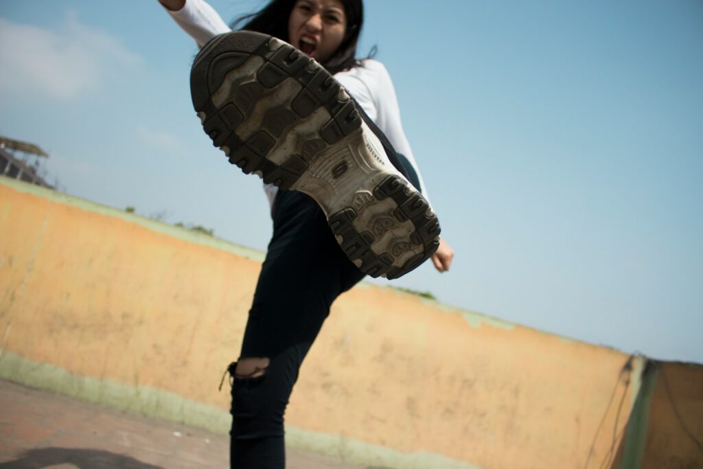 angry woman stomping