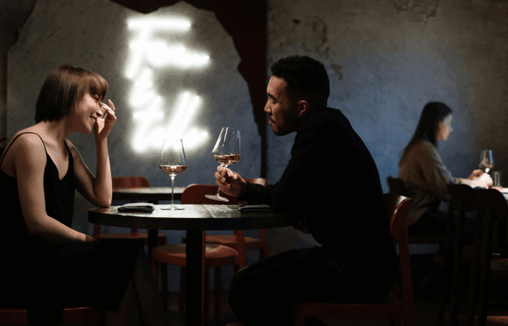 two people in a restaurant