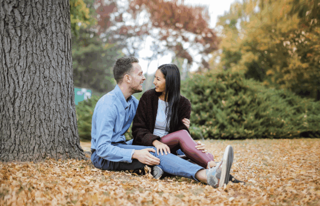 man and woman talking