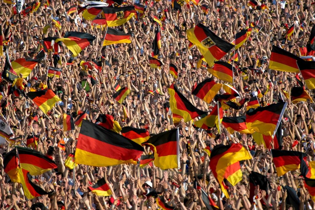 Germany soccer fans filling the stadium stands