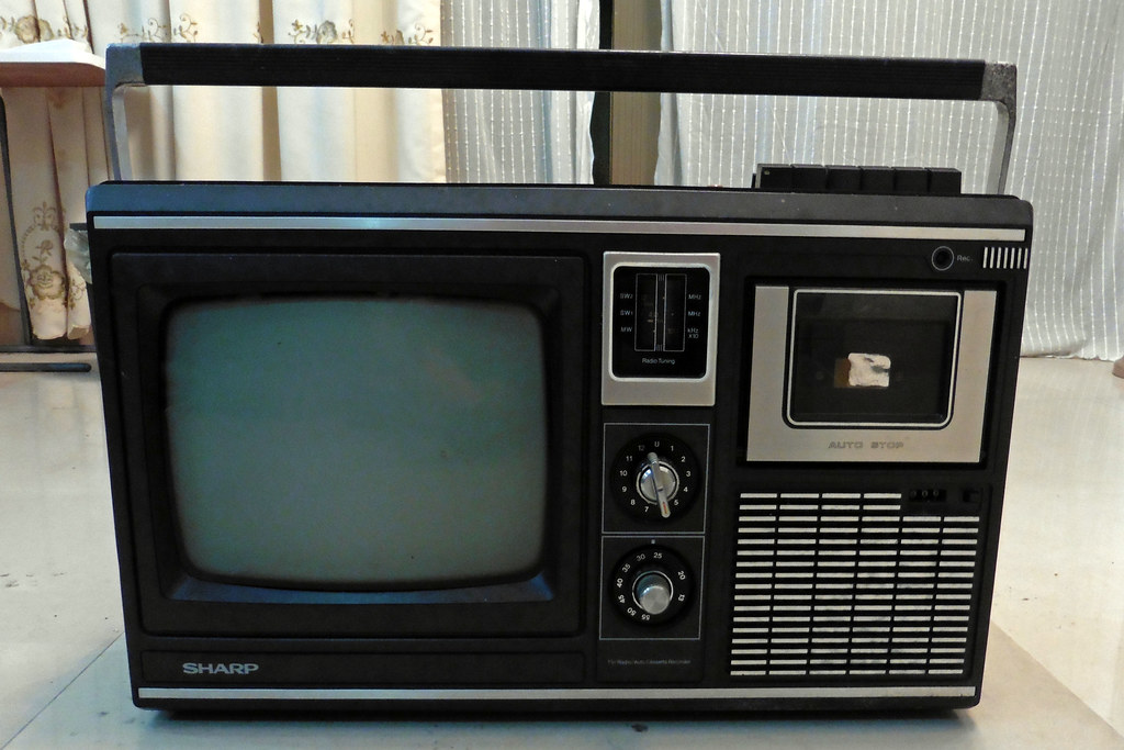Retro Sharp portable TV and radio cassette player