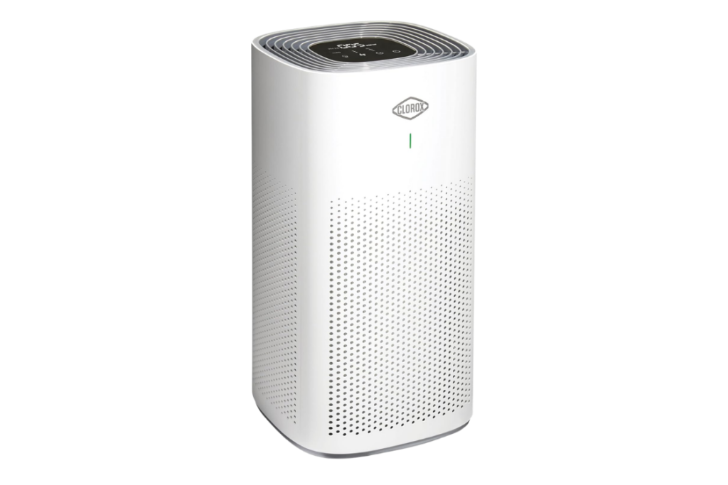 Clorox air purifier with 360-degree intake and air quality indicator