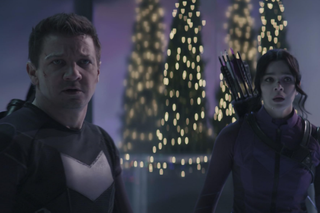 Hawkeye still featuring Jeremy Renner and Hailee Steinfeld