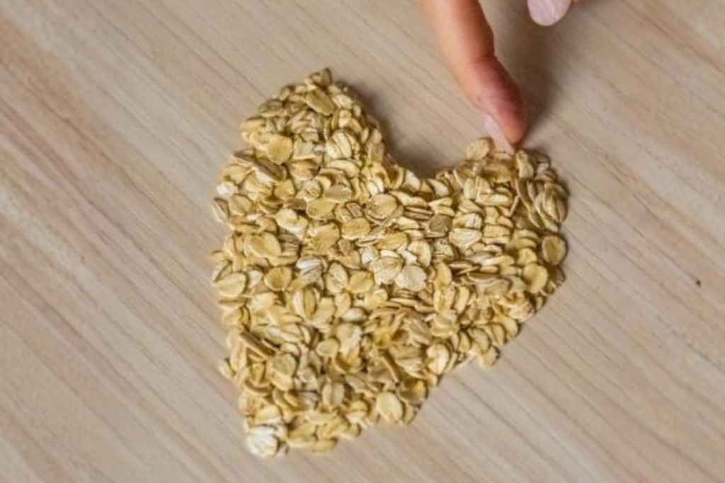 a heart shaped piece of oatmeal on a table