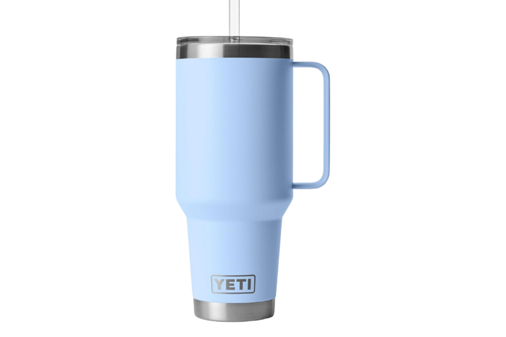 Blue Insulated Yeti tumbler for outdoor drinks