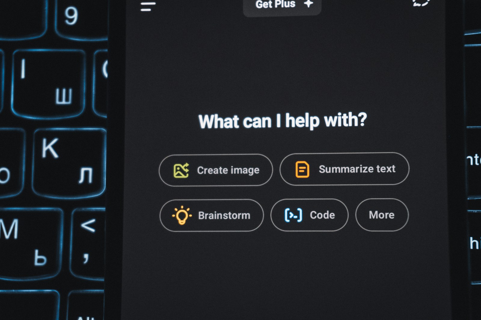Ai interface on a glowing keyboard