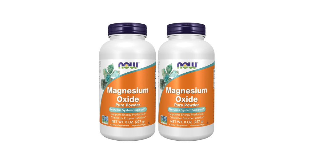 NOW Magnesium Oxide supplement bottles
