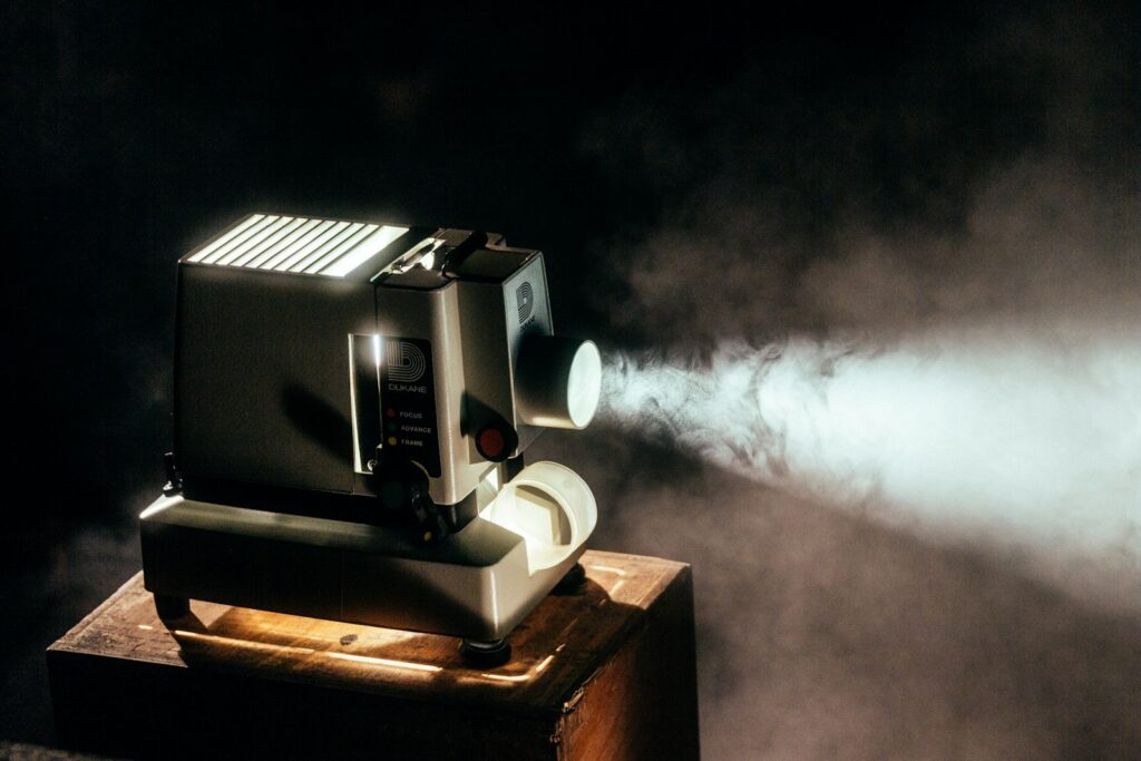 turned on film strip projector