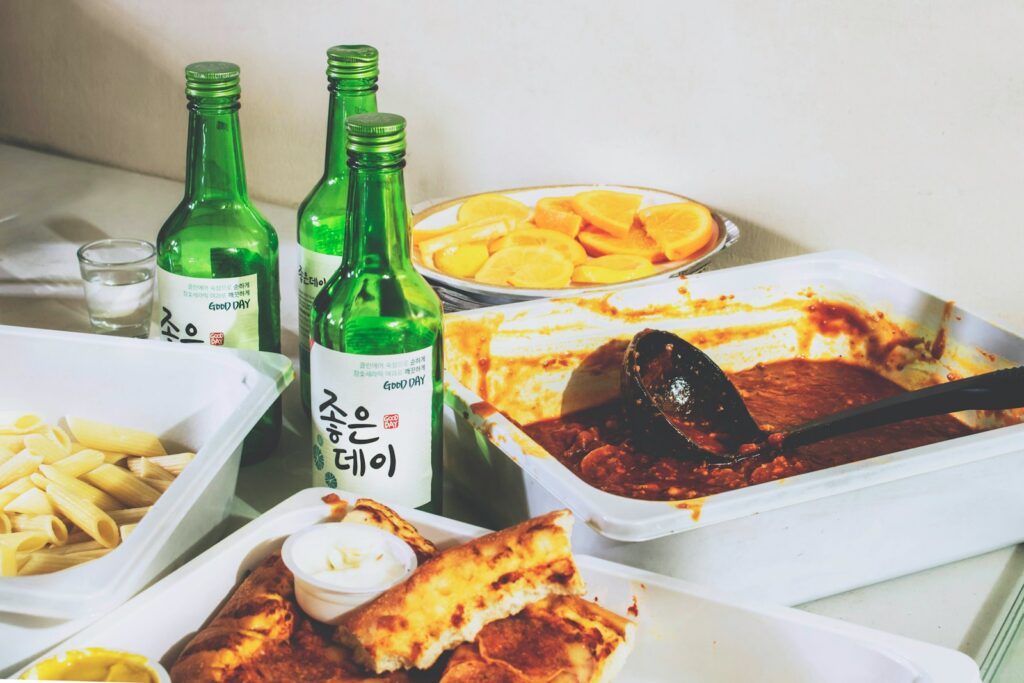 three glass bottles