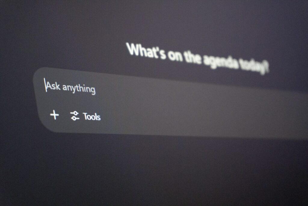 Digital interface with "ask anything" prompt.