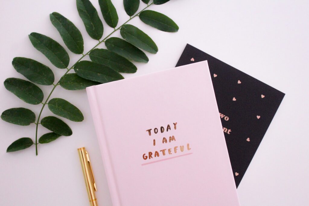 Gratitude journal beside pen