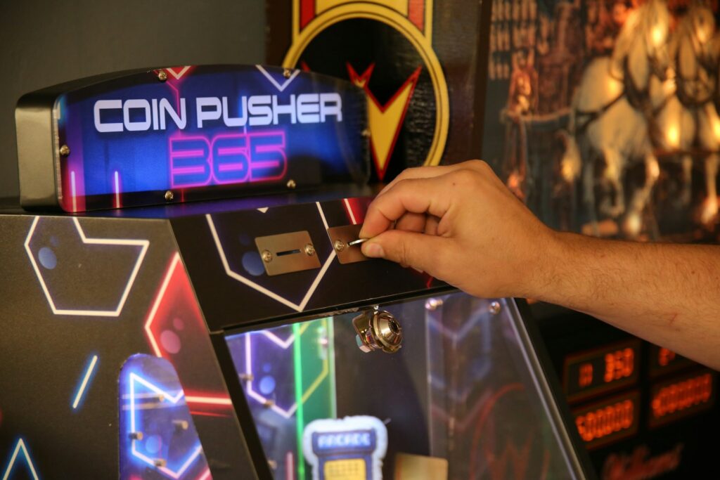A person is playing a game on a video game machine