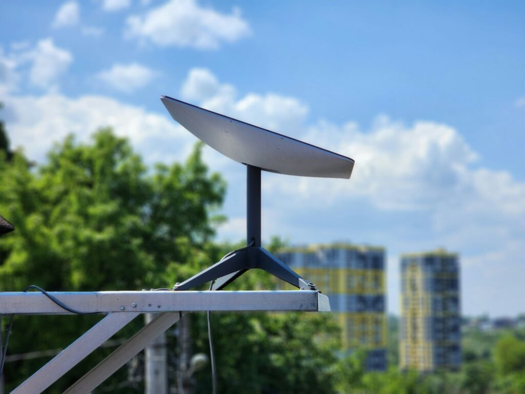 Starlink dish installed outside for satellite internet