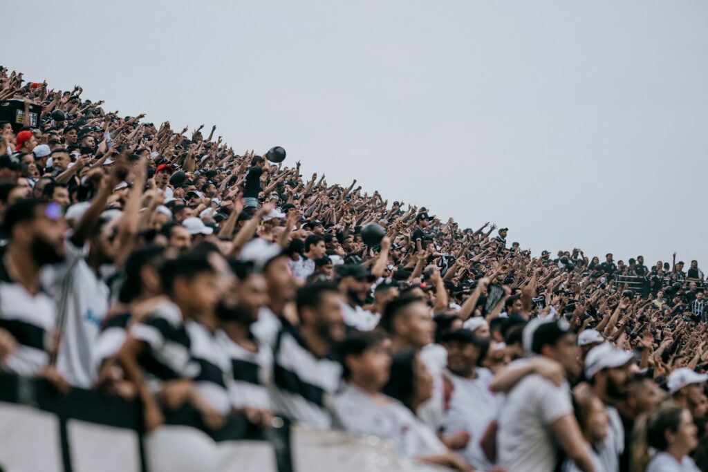 A large crowd of people at a sporting event