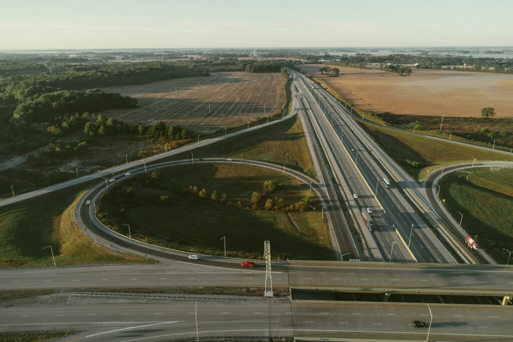 a highway with many lanes
