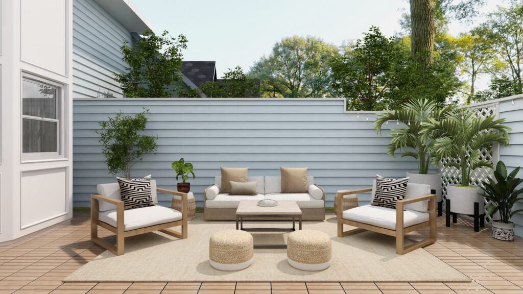 brown 2 seat sofa near white wall with durable outdoor rug
