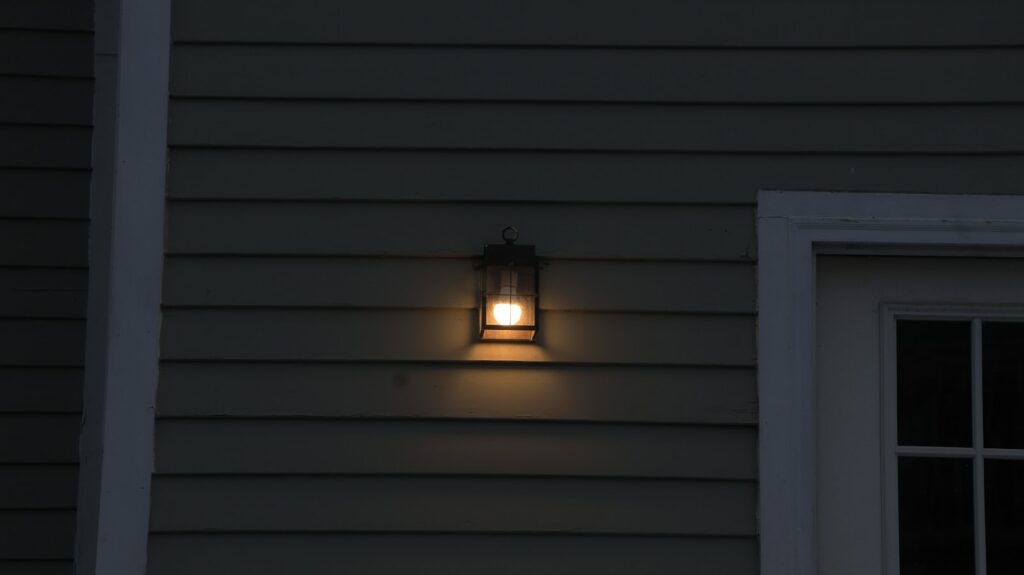Outdoor light fixture on a house exterior