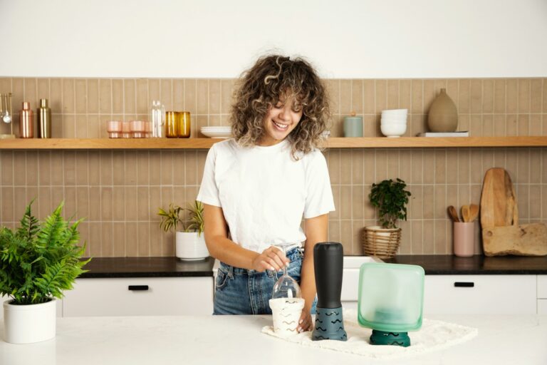 a person standing in a kitchen