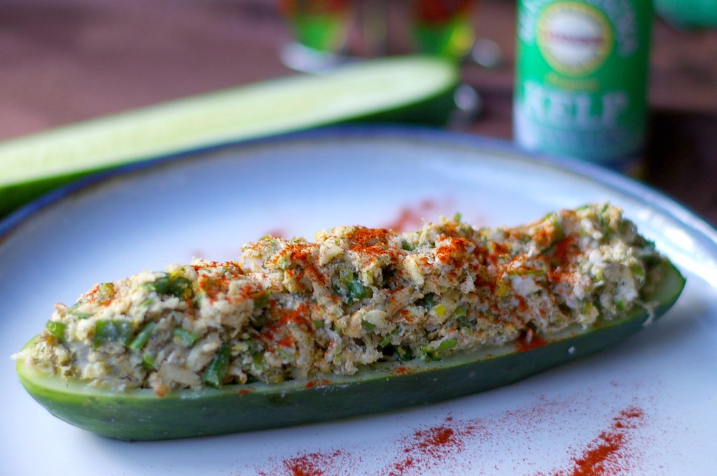 Mock Tuna Cucumber Boat plated and garnished