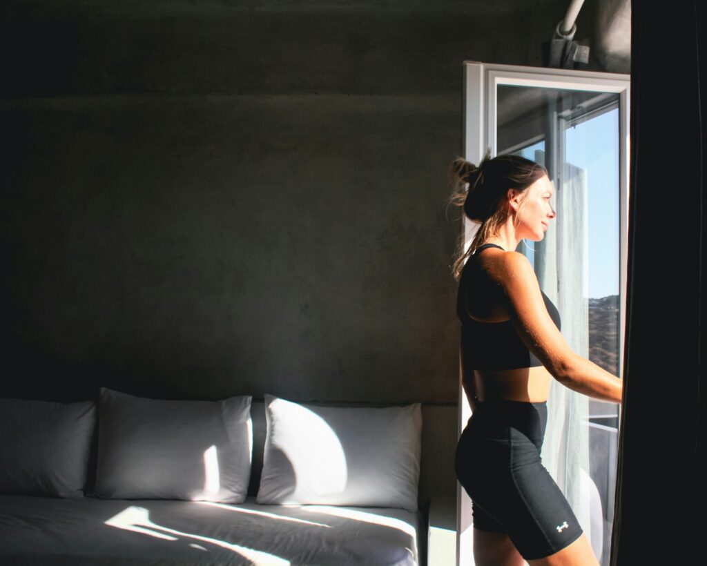 a woman standing in a room