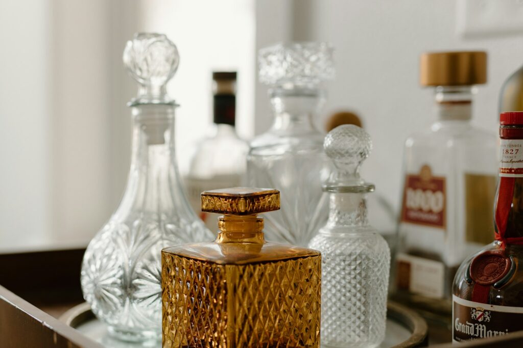 a group of glass bottles