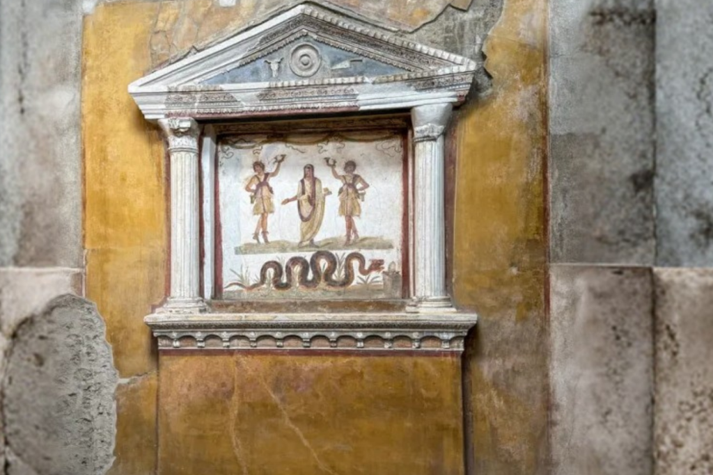 Ancient Roman lararium shrine in the House of Vetti, Pompeii