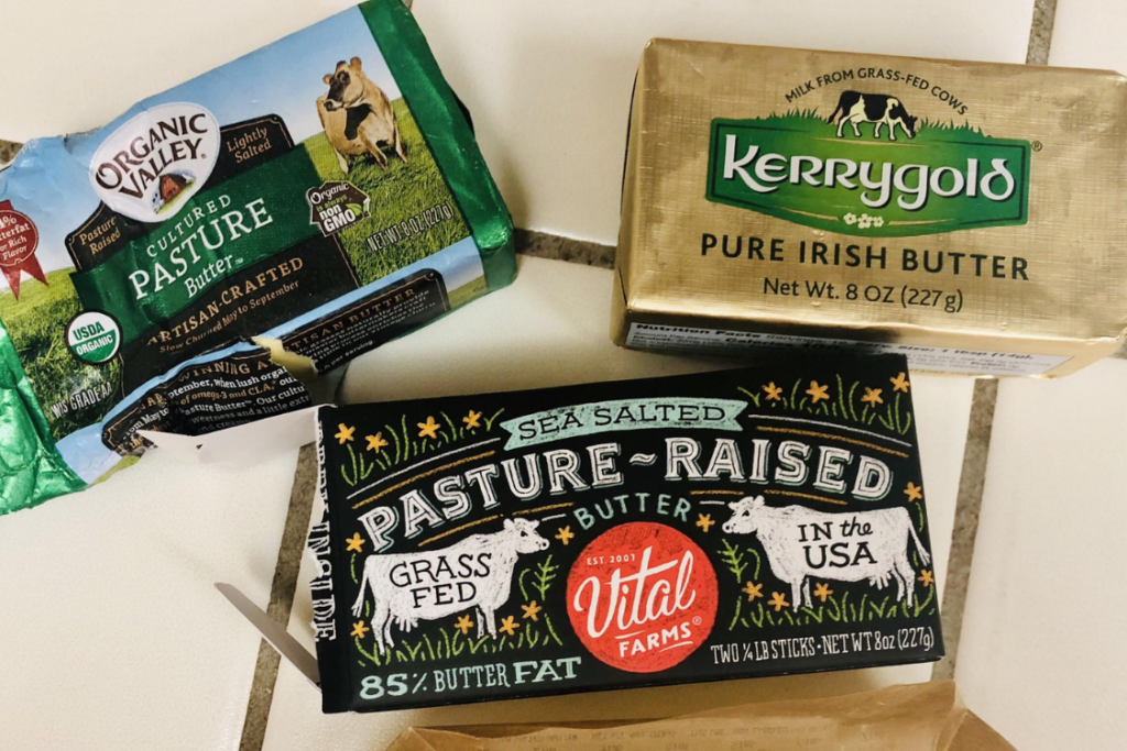 Different brands of premium butter