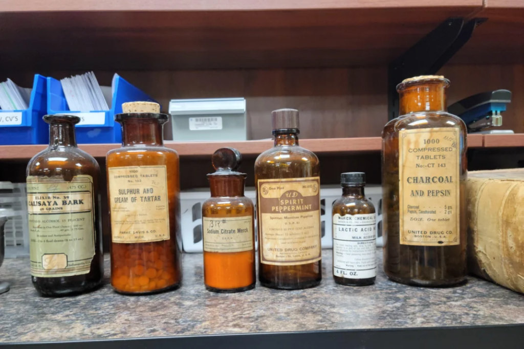 Collection of antique patent-medicine bottles