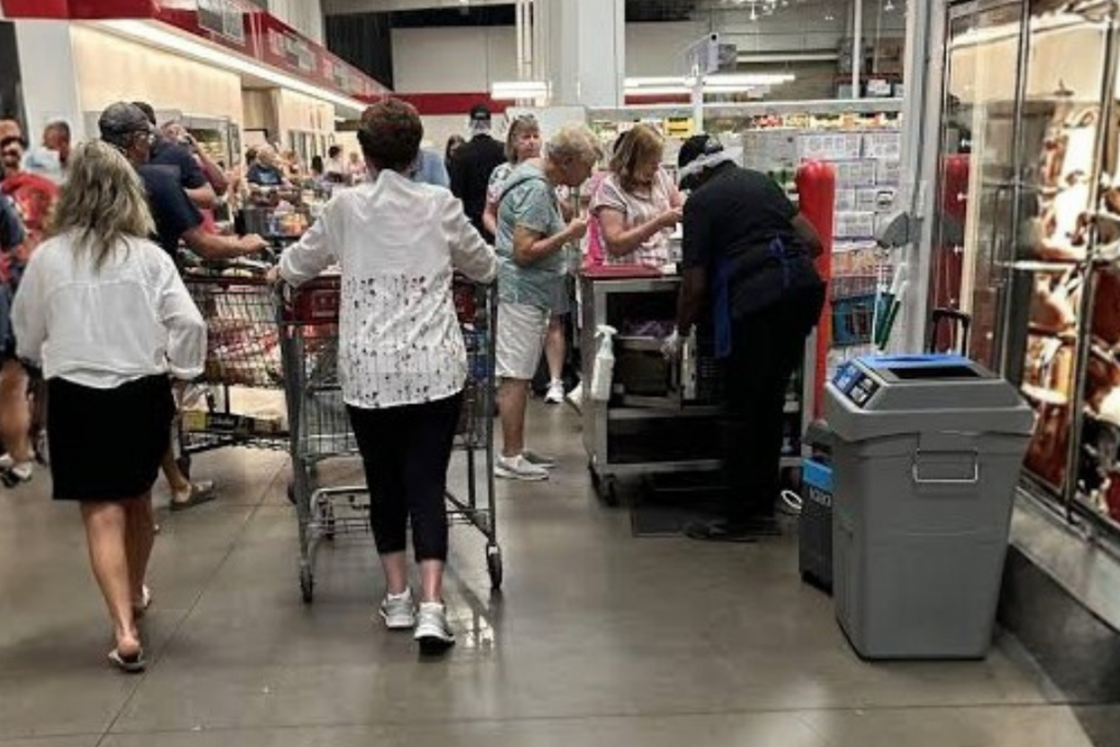 Crowd of shoppers at Costco sample station
