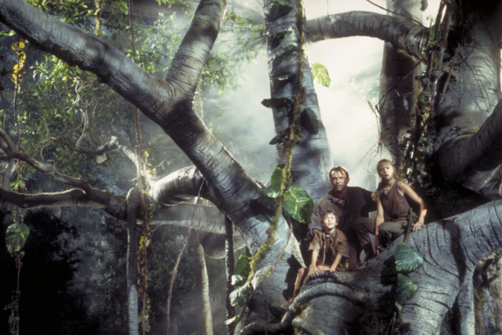 Dr. Alan Grant explores the Jurassic Park wilderness with Lex and Tim.