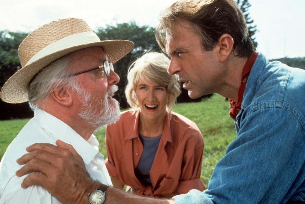Dr. Alan Grant reunites with John Hammond and Ellie Sattler in Jurassic Park.