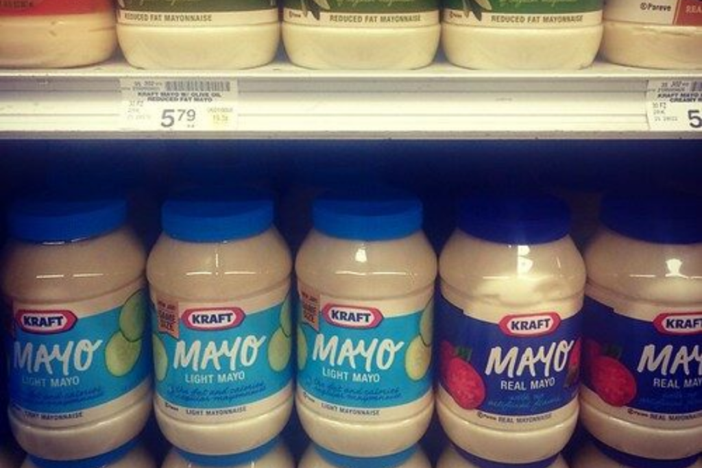 Bottles of Kraft Mayonnaise at the grocery store